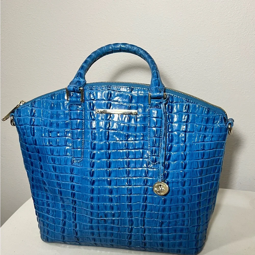 BRAHMIN DUXBURY Blue Crocodile Embossed Handbag 14 x 9.5 x 5 - Picture 2 of 11